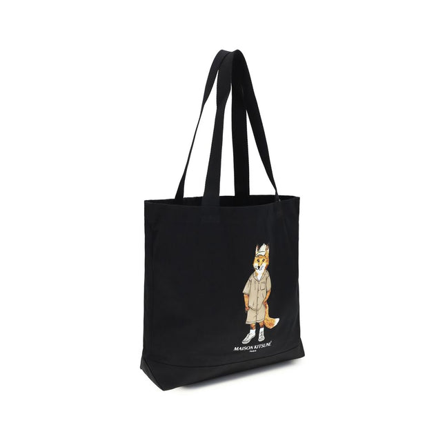 Maison Kitsuné Black Cotton Shoulder Bag