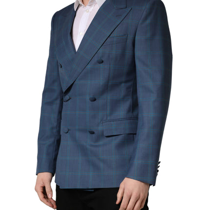 Dolce & Gabbana Blue Checked Double Breasted Men Suit Jacket