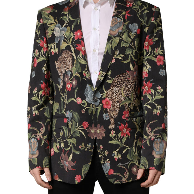 Dolce & Gabbana Multicolor Floral Leopard 1 Button Men Suit Jacket