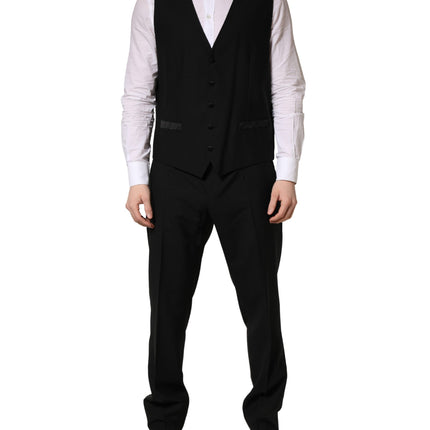 Dolce & Gabbana Black Wool Silk Saxophone Slim Fit 3Pc Suit