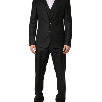 Dolce & Gabbana Black Wool Slim Fit Formal 3 Piece Men Suit