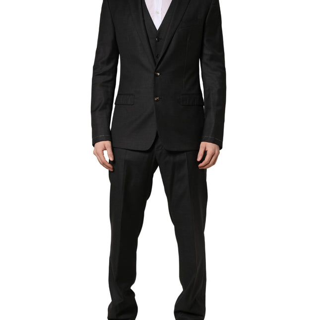 Dolce & Gabbana Black Wool Slim Fit Formal 3 Piece Men Suit