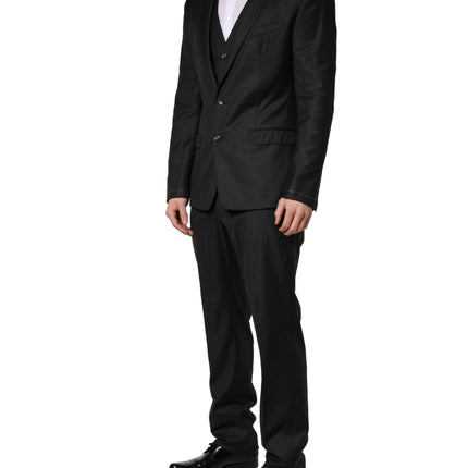 Dolce & Gabbana Black Wool Slim Fit Formal 3 Piece Men Suit