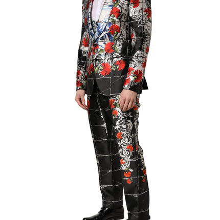 Dolce & Gabbana Black Floral 2 Buttons Formal 3 Piece Suit