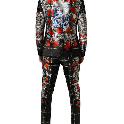Dolce & Gabbana Black Floral 2 Buttons Formal 3 Piece Suit