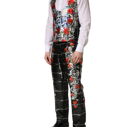 Dolce & Gabbana Black Floral 2 Buttons Formal 3 Piece Suit