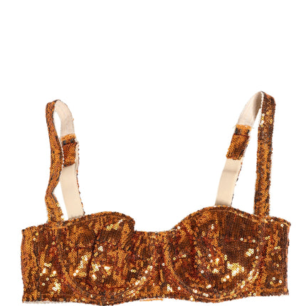 Dolce & Gabbana Gold Sequined Nyon Balconnet Bra Underwear