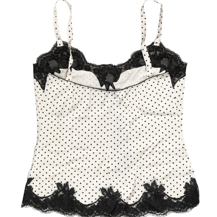 Dolce & Gabbana White Polka Dot Lace-Trimmed Camisole Top Underwear