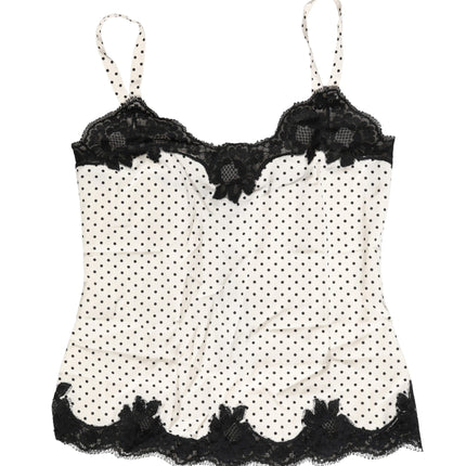 Dolce & Gabbana White Polka Dot Lace-Trimmed Camisole Top Underwear