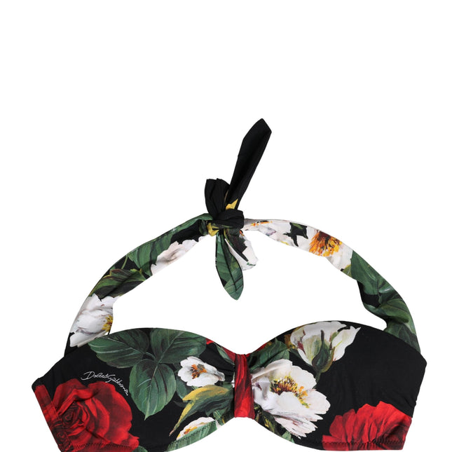 Dolce & Gabbana Black Floral Padded Halter Bikini Top Swimwear