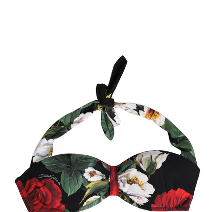 Dolce & Gabbana Black Floral Padded Halter Bikini Top Swimwear