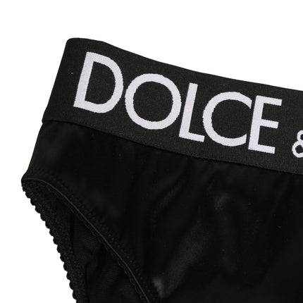 Dolce & Gabbana Black Satin High-Waist Brief Logo Women Underwear