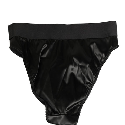Dolce & Gabbana Black Satin High-Waist Brief Logo Women Underwear