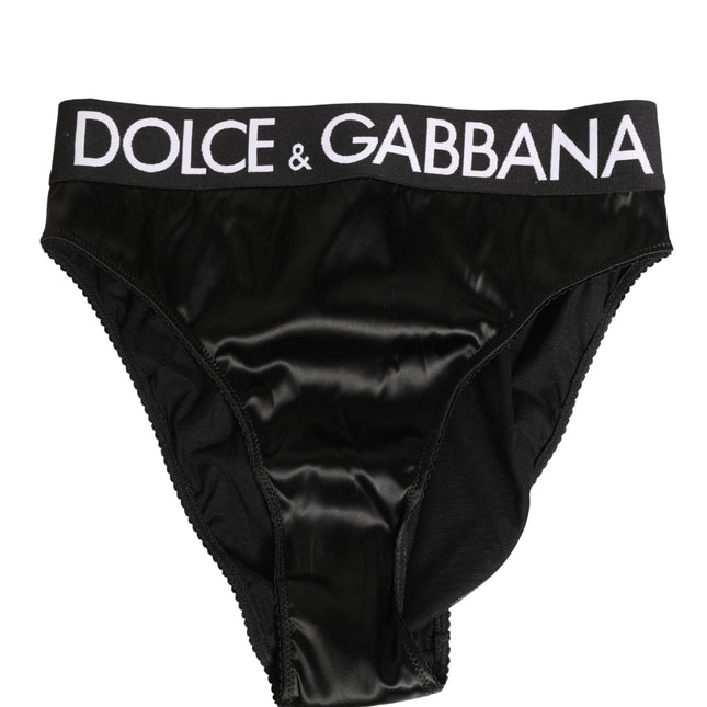 Dolce & Gabbana Black Satin High-Waist Brief Logo Women Underwear
