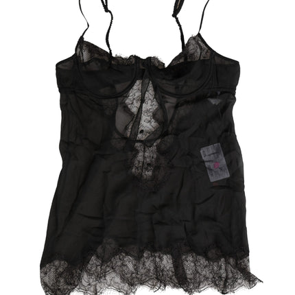 Dolce & Gabbana Black Silk Lace Lingerie Chemise Top Underwear