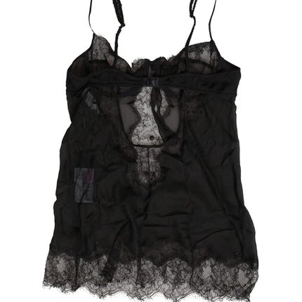 Dolce & Gabbana Black Silk Lace Lingerie Chemise Top Underwear