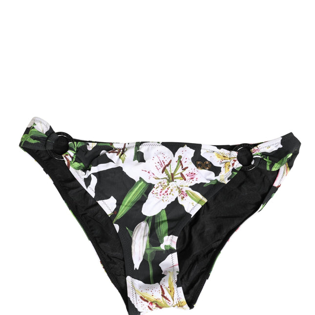 Dolce & Gabbana Black Lily Print Nylon Bottom Beachwear Swimwear