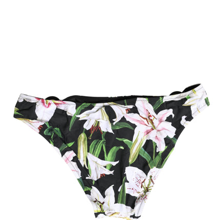 Dolce & Gabbana Black Lily Print Nylon Bottom Beachwear Swimwear