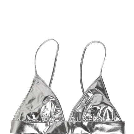Dolce & Gabbana Metallic Silver Sleeveless Bustier Cropped Top