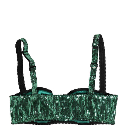 Dolce & Gabbana Green Sequined Nyon Balconnet Bra Underwear