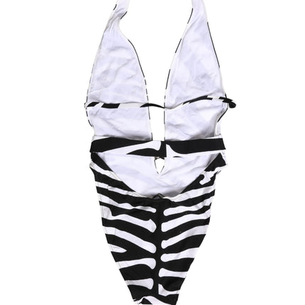 Dolce & Gabbana Black White Zebra Deep V-Neck One Piece Swimwear