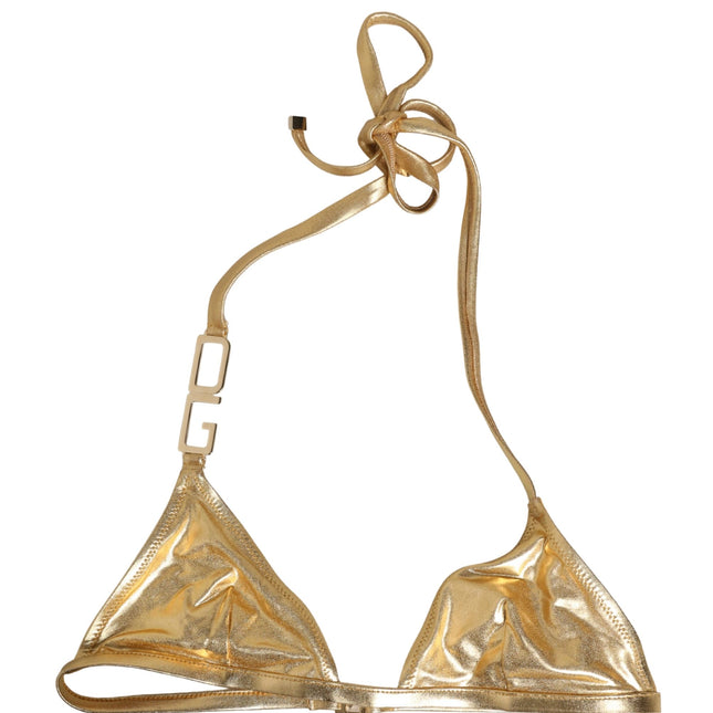 Dolce & Gabbana Gold-Tone Triangle Bikini Top DG Logo Swimwear