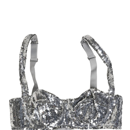 Dolce & Gabbana Silver Sequined Nyon Balconnet Bra Underwear