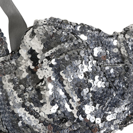 Dolce & Gabbana Silver Sequined Nyon Balconnet Bra Underwear