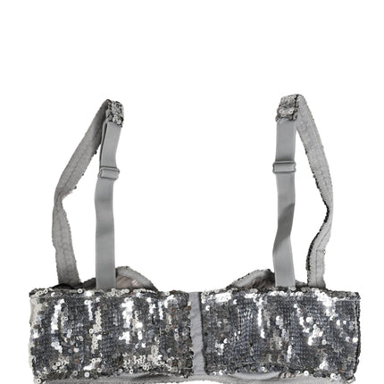 Dolce & Gabbana Silver Sequined Nyon Balconnet Bra Underwear