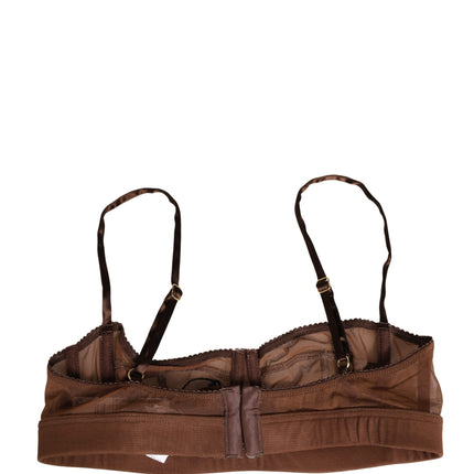 Dolce & Gabbana Brown DG Logo Nylon Mesh Balconette Bra Underwear