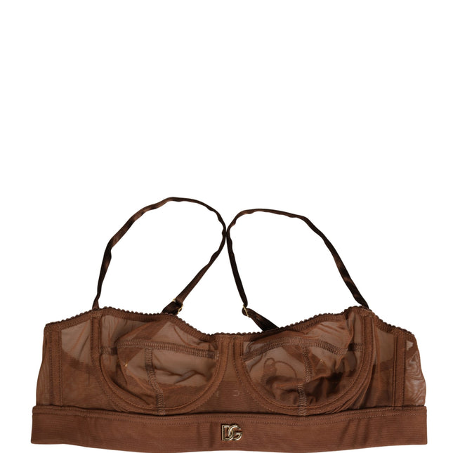 Dolce & Gabbana Brown DG Logo Nylon Mesh Balconette Bra Underwear