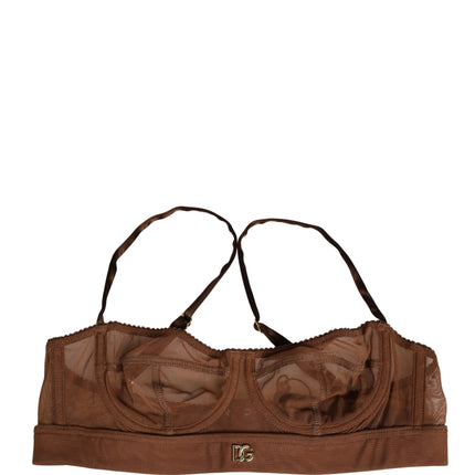 Dolce & Gabbana Brown DG Logo Nylon Mesh Balconette Bra Underwear