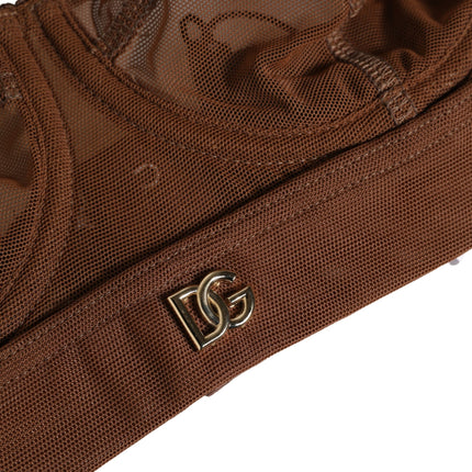 Dolce & Gabbana Brown DG Logo Nylon Mesh Balconette Bra Underwear