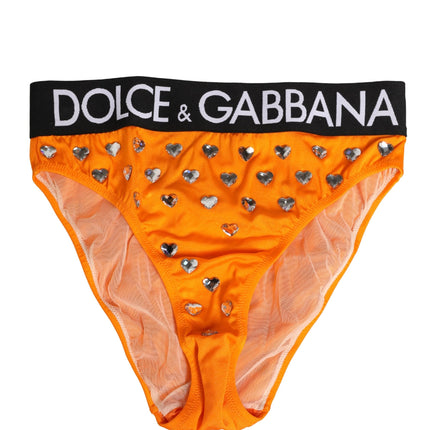 Dolce & Gabbana Orange Crystal High Waist Brief Panty Underwear