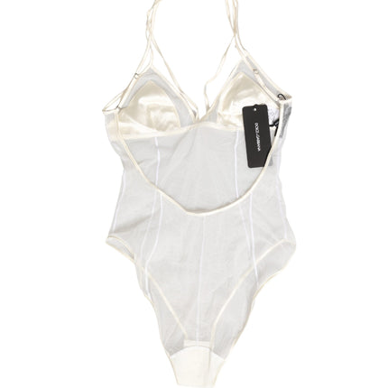 Dolce & Gabbana White Sheer Nylon Bodysuit Halterneck Underwear