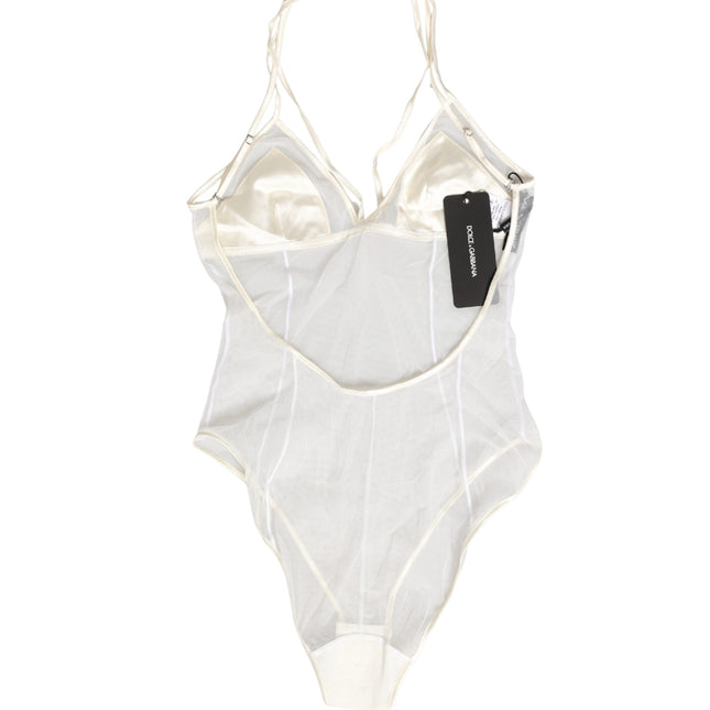 Dolce & Gabbana White Sheer Nylon Bodysuit Halterneck Underwear