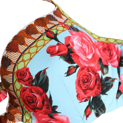 Dolce & Gabbana Multicolor Floral Print Halter Bikini Top Swimwear