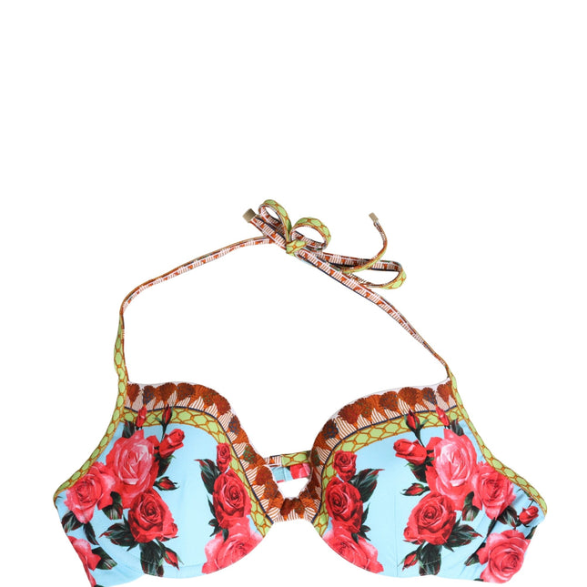 Dolce & Gabbana Multicolor Floral Print Halter Bikini Top Swimwear