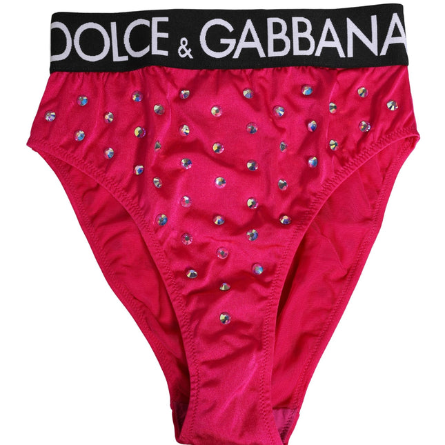 Dolce & Gabbana Pink Crystal High Waist Brief Panty Underwear