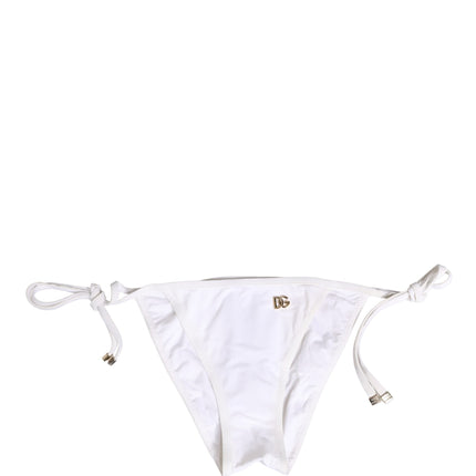 Dolce & Gabbana White Nylon DG Logo Plaque Bikini Bottom Swimwear