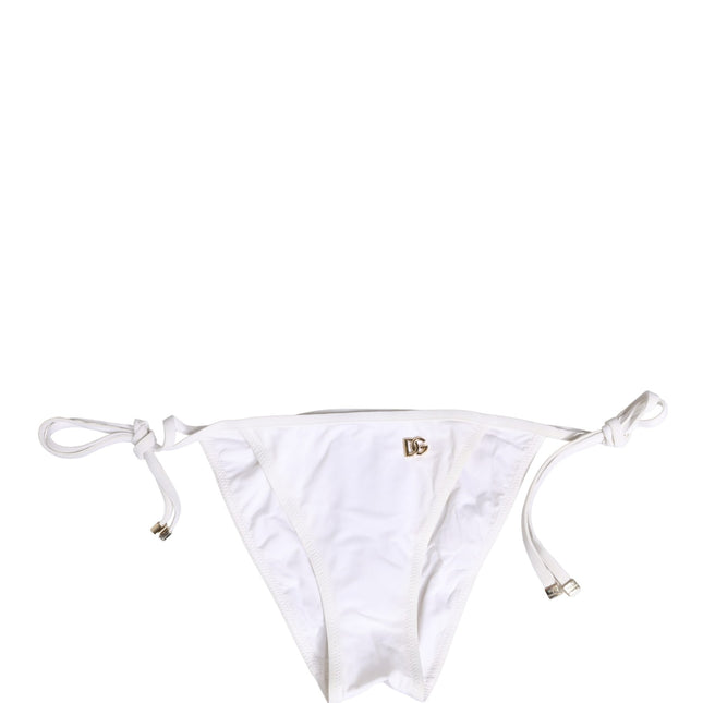 Dolce & Gabbana White Nylon DG Logo Plaque Bikini Bottom Swimwear