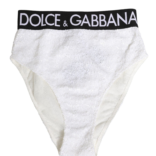 Dolce & Gabbana White Black Sequin High Waist Panty Underwear