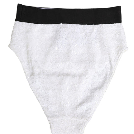 Dolce & Gabbana White Black Sequin High Waist Panty Underwear