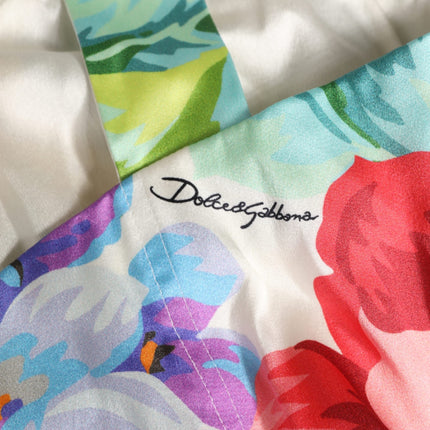 Dolce & Gabbana Multicolor Floral Print Silk Cropped Bustier Top