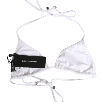 Dolce & Gabbana White Nylon Triangle Beachwear Bikini Top Swimwear