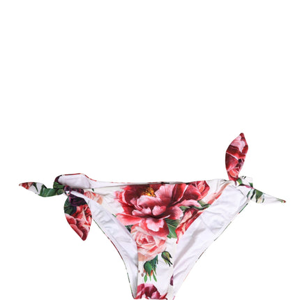 Dolce & Gabbana White Floral Print Swimsuit Bikini Bottom Swimwear