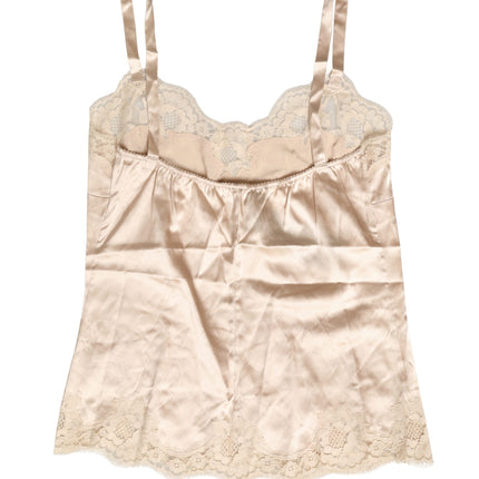 Dolce & Gabbana Beige Lace Silk Satin Tank Lingerie Sleepwear