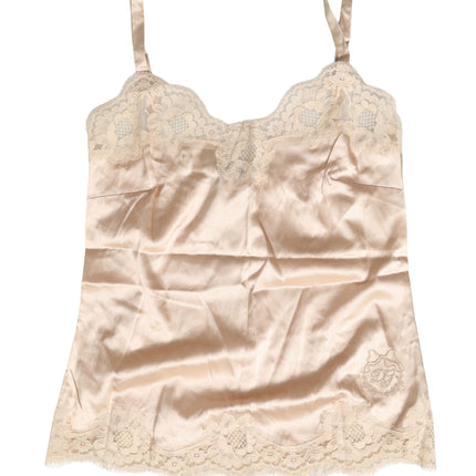 Dolce & Gabbana Beige Lace Silk Satin Tank Lingerie Sleepwear