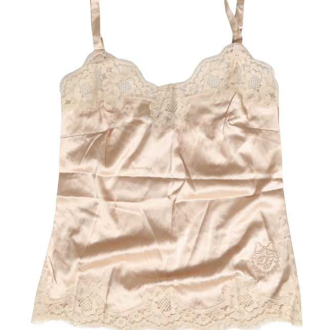Dolce & Gabbana Beige Lace Silk Satin Tank Lingerie Sleepwear