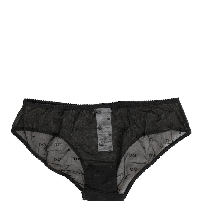 Dolce & Gabbana Black Sheer Mesh Lace Logo Brief Panty Underwear